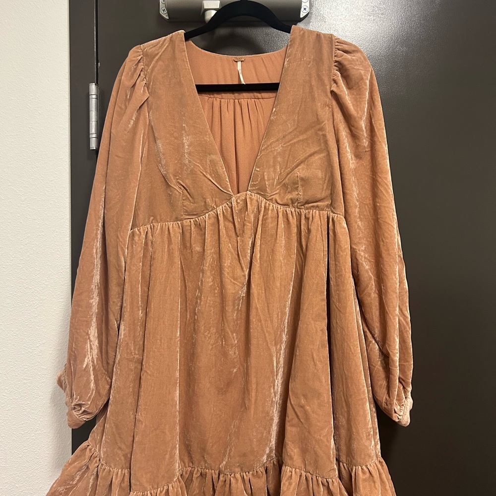 Free People Estella Mini Velvet Dress in Coral